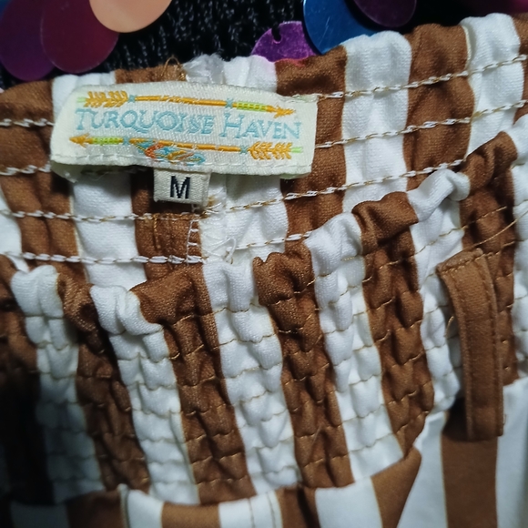 Chic Striped Bell Leg Pants in Brown and White - Picture 2 of 3